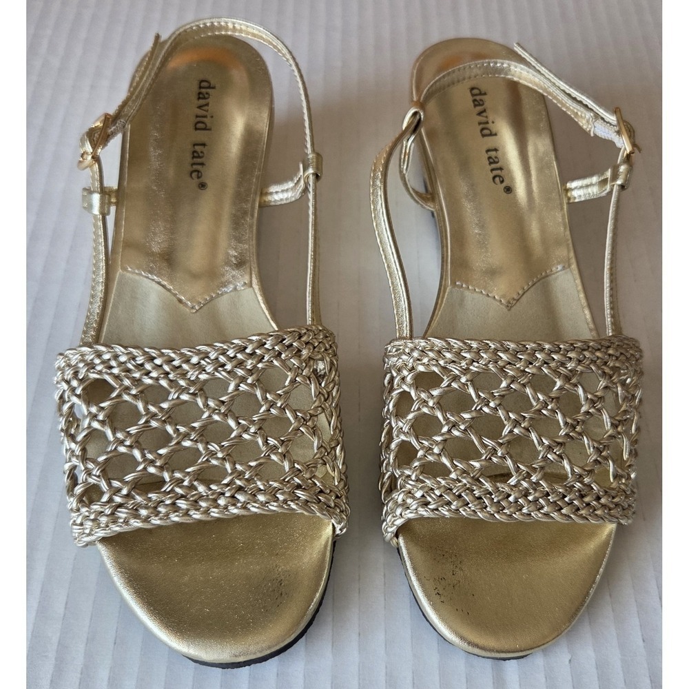 DAVID TATE Metallic Faux Leather Sandals With Heels Sz 7N ~EUC